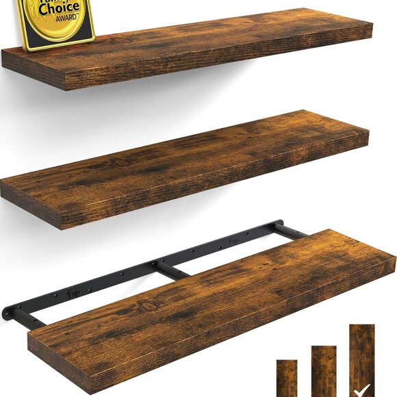 Floating Shelves for Wall, 36 inches Wall Mounted Rustic Wood Shelves for Bathro - Picture 1 of 9